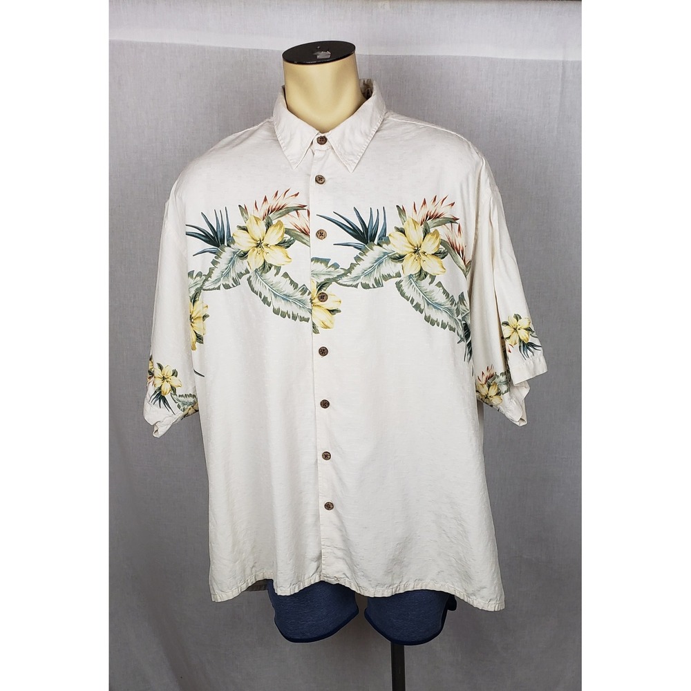 Caribbean Mens 4X Silk Cotton Floral Tropical Hawaiian Button Front Shirt